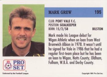 1991-92 Pro Set (England) #195 Mark Grew Back