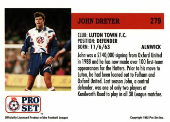 1991-92 Pro Set (England) #279 John Dreyer  Back