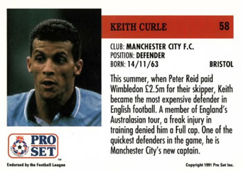 1991-92 Pro Set (England) #58 Keith Curle Back