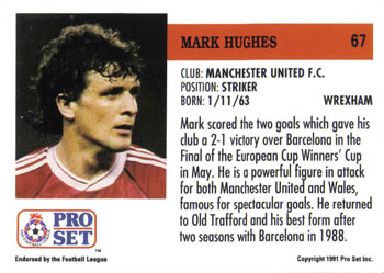 1991-92 Pro Set (England) #67 Mark Hughes Back