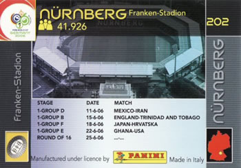 2006 Panini World Cup #202 Frankenstadion Back