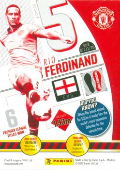 2013-14 Panini Manchester United #13 Rio Ferdinand Back