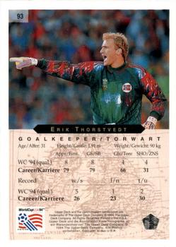 1994 Upper Deck World Cup Contenders English/German #93 Erik Thorstvedt Back