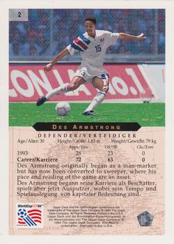 1994 Upper Deck World Cup Contenders English/German #2 Desmond Armstrong Back