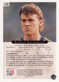 1994 Upper Deck World Cup Contenders English/Spanish #101 Magnus Erlingmark  Back