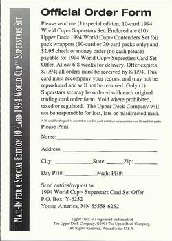 1994 Upper Deck World Cup Contenders English/Spanish #NNO World Cup Superstars Set Offer Front