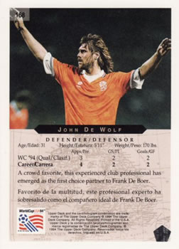 1994 Upper Deck World Cup Contenders English/Spanish #168 Johnny De Wolf Back