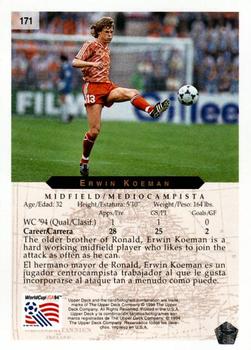 1994 Upper Deck World Cup Contenders English/Spanish #171 Erwin Koeman Back