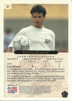 1994 Upper Deck World Cup Contenders English/Spanish #21 Frank Klopas Back
