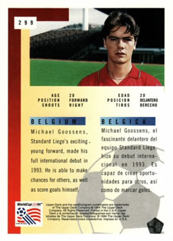 1994 Upper Deck World Cup Contenders English/Spanish #299 Michael Goossens Back