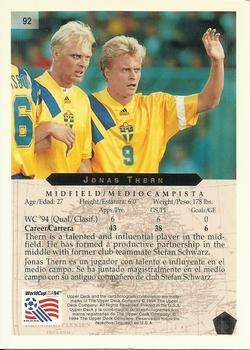 1994 Upper Deck World Cup Contenders English/Spanish #92 Jonas Thern Back