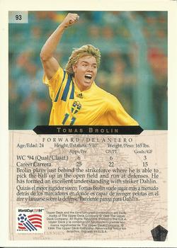 1994 Upper Deck World Cup Contenders English/Spanish #93 Tomas Brolin Back