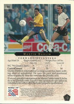1994 Upper Deck World Cup Contenders English/Spanish #94 Martin Dahlin Back