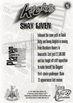 1999 Futera Newcastle United Fans' Selection #45 Shay Given Back