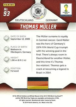 2014 Panini Prizm FIFA World Cup Brazil #93 Thomas Muller Back
