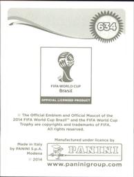 2014 Panini FIFA World Cup Brazil Stickers #634 Kim Bo-Kyung Back