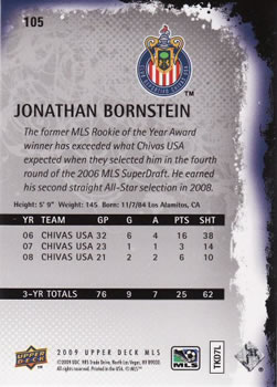 2009 Upper Deck MLS #105 Jonathan Bornstein Back