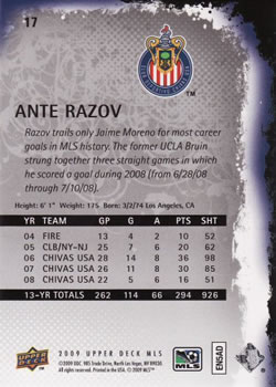 2009 Upper Deck MLS #17 Ante Razov Back