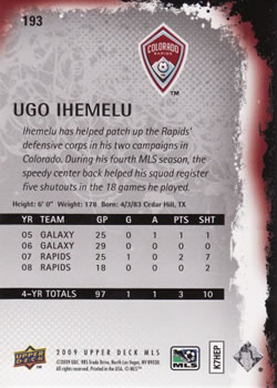 2009 Upper Deck MLS #193 Ugo Ihemelu Back