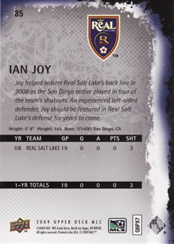 2009 Upper Deck MLS #85 Ian Joy Back