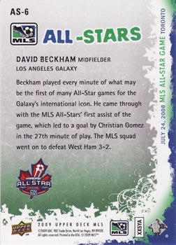 2009 Upper Deck MLS - All Stars #AS-6 David Beckham Back
