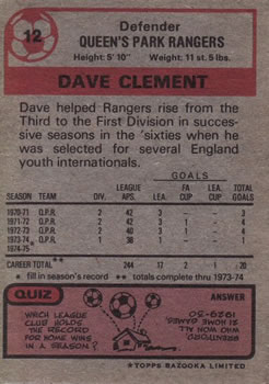 1975-76 Topps #12 Dave Clement Back