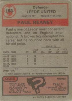 1975-76 Topps #153 Paul Reaney Back