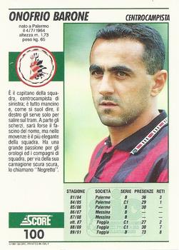 1992 Score Italian League #100 Onofrio Barone Back