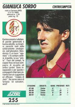 1992 Score Italian League #255 Gianluca Sordo Back
