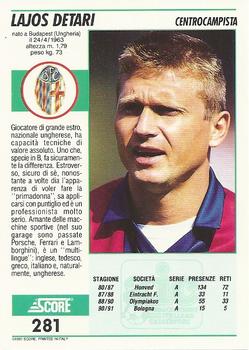 1992 Score Italian League #281 Lajos Detari Back