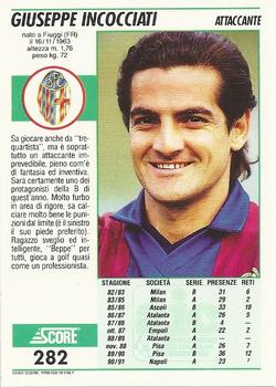 1992 Score Italian League #282 Giuseppe Incocciati Back