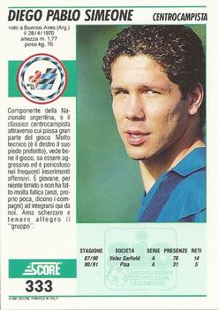1992 Score Italian League #333 Diego Simeone Back