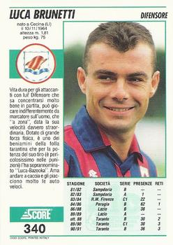 1992 Score Italian League #340 Luca Brunetti Back
