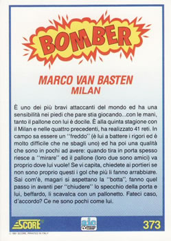 1992 Score Italian League #373 Marco Van Basten Back