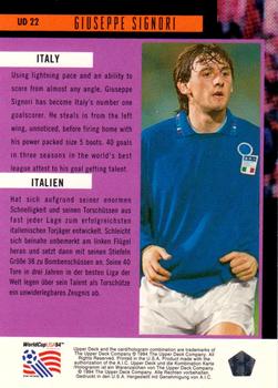 1994 Upper Deck World Cup Contenders English/German - UD Set #UD22 Giuseppe Signori Back