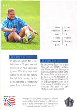 1994 Upper Deck World Cup Contenders English/German - Hot Shots #HS7 Paul Gascoigne Back