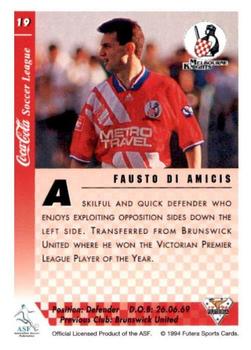 1994 Futera Australia NSL #19 Fausto Di Amicis Back