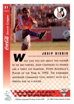 1994 Futera Australia NSL #51 Josip Biskic Back