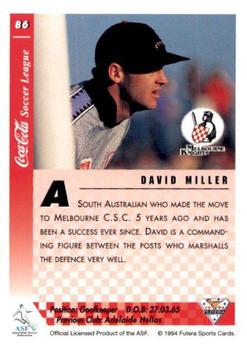 1994 Futera Australia NSL #86 David Miller Back