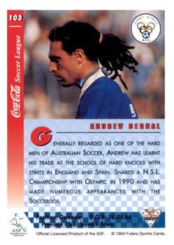 1994 Futera Australia NSL #103 Andrew Bernal Back