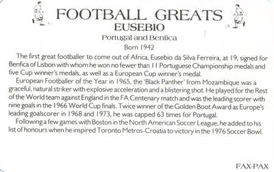 1986 Fax-Pax Football Greats #NNO Eusebio Back