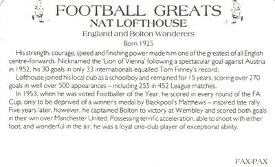 1986 Fax-Pax Football Greats #NNO Nat Lofthouse Back