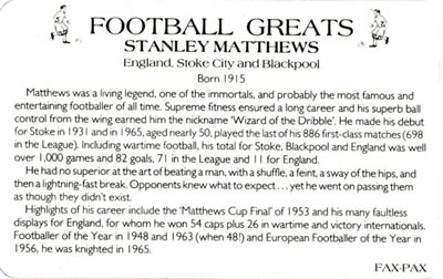 1986 Fax-Pax Football Greats #NNO Stanley Matthews Back