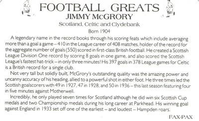 1986 Fax-Pax Football Greats #NNO Jimmy McGrory Back