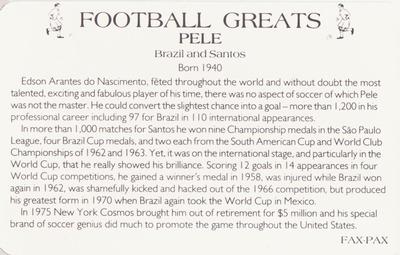 1986 Fax-Pax Football Greats #NNO Pele Back