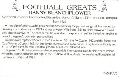 1986 Fax-Pax Football Greats #NNO Danny Blanchflower Back