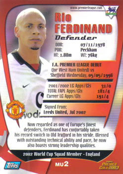 2002-03 Topps Premier Gold 2003 #MU2 Rio Ferdinand Back