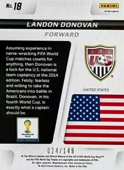 2014 Panini Prizm FIFA World Cup Brazil - Cup Captains Prizms Red #18 Landon Donovan Back