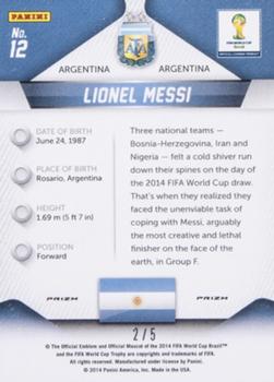 2014 Panini Prizm FIFA World Cup Brazil - Prizms Gold Power #12 Lionel Messi Back