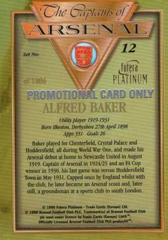 1998 Futera Platinum The Captains of Arsenal - Promotional Card Set #12 Alfred Baker Back